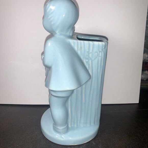 Vintage 1950s SHAWNEE Pottery Blue Boy And Girl Sweeties w Tree Stump Initials - Picture 5 of 12